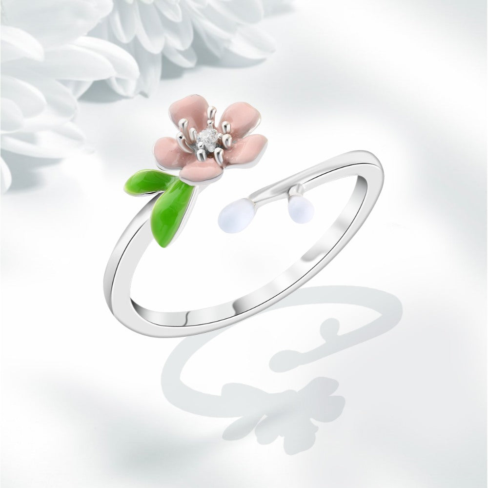 خاتم بتصميم وردة رقيقة فضة عيار 925 متوجه بفص من الزركون