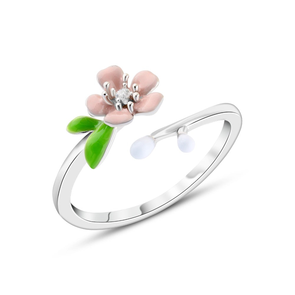 خاتم بتصميم وردة رقيقة فضة عيار 925 متوجه بفص من الزركون