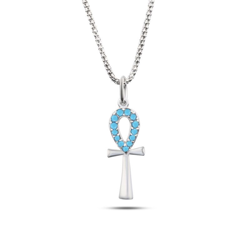 عقد فضة حريمي عيار 925 بدلاية على شكل مفتاح الحياة