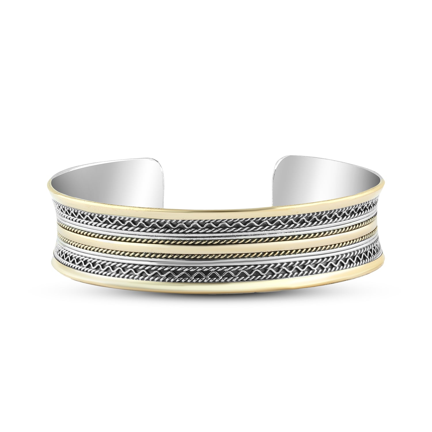 أسورة زخرفية بلمسات شرقية – تصميم مفتوح من الفضة وتفاصيل نحاسية دقيقة