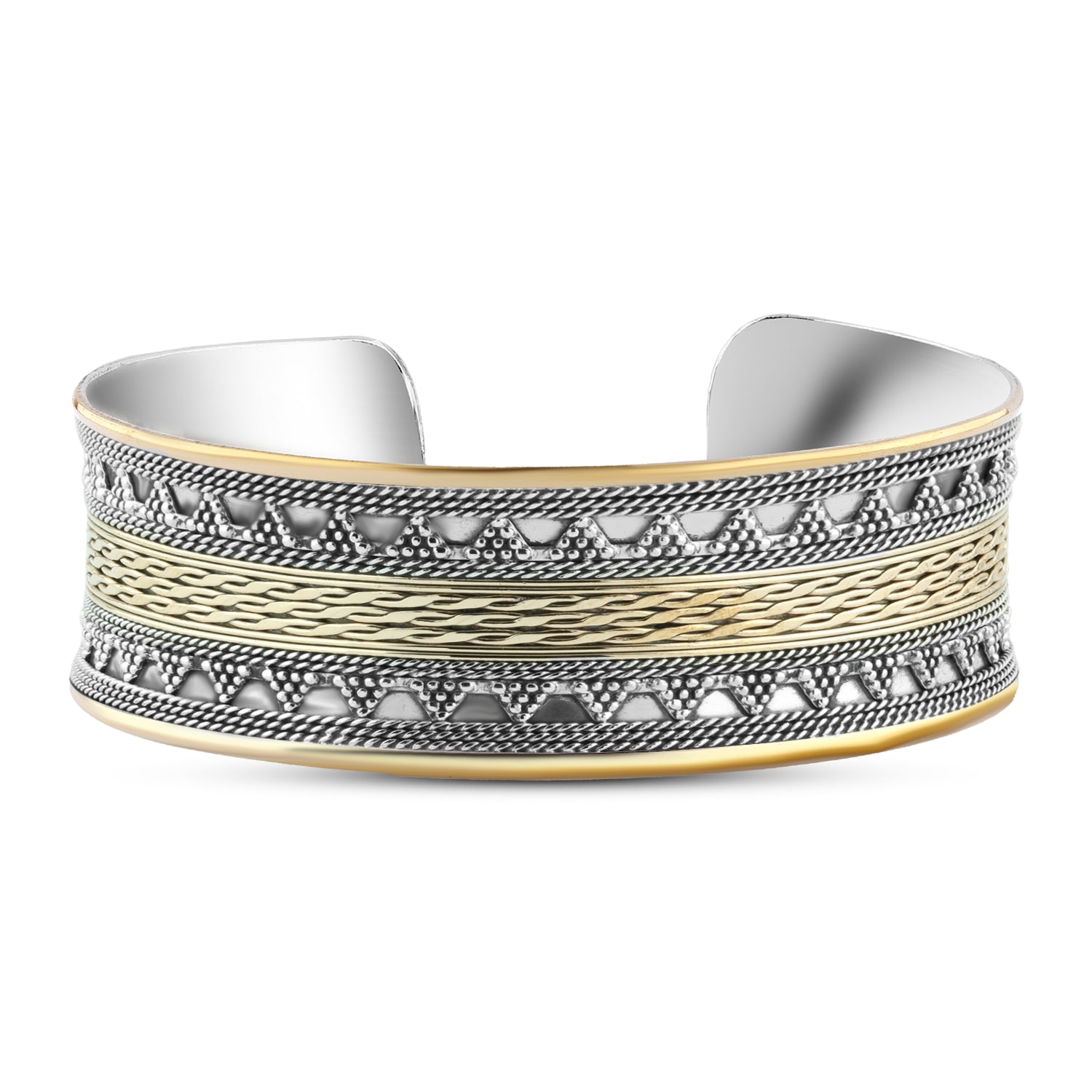 Ornamental Silver Cuff Bracelet – Open Design with Fine Copper