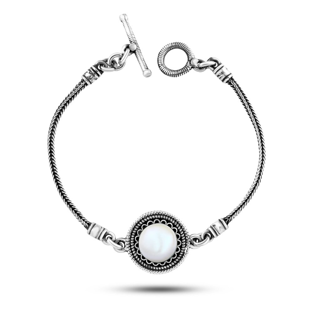 انسيال مدور فضة عيار 925 بتصميم عربي بحجر الصدف