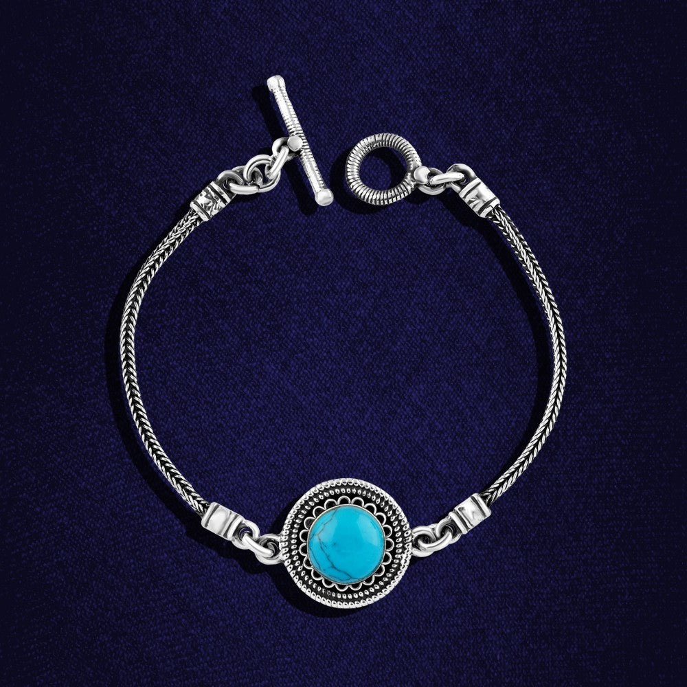 انسيال مدور فضة عيار 925 بتصميم عربي بحجر فيروزي