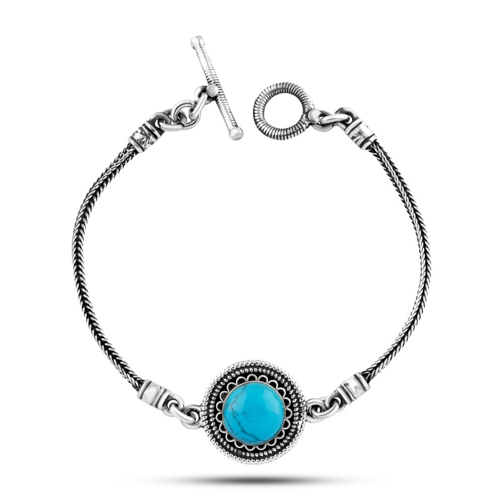 انسيال مدور فضة عيار 925 بتصميم عربي بحجر فيروزي