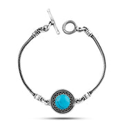 انسيال مدور فضة عيار 925 بتصميم عربي بحجر فيروزي