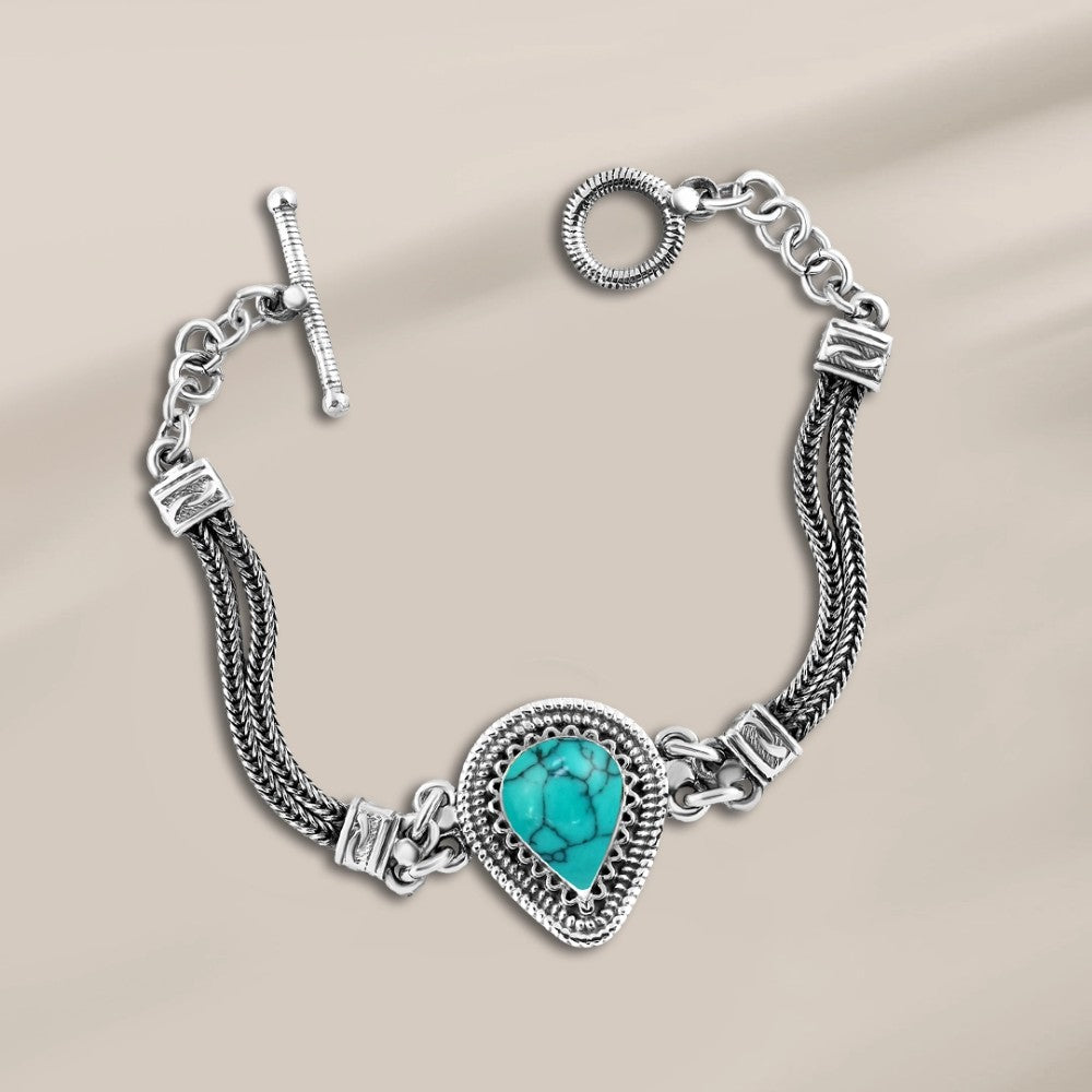 انسيال الدمعه فضه مصري عيار925 متوج بحجر فيروزي