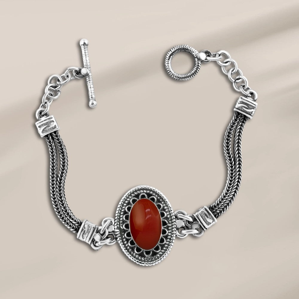 انسيال بيضاوي فضه مصري عيار925 متوج بحجر العقيق