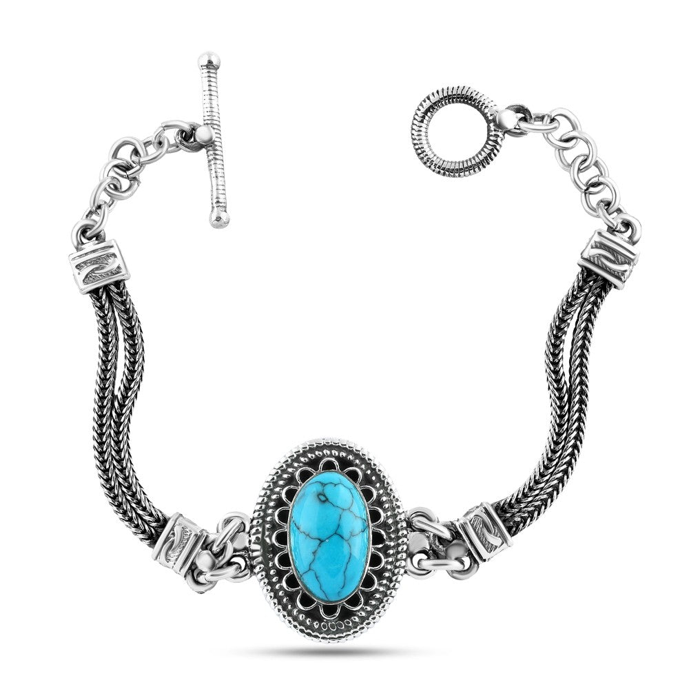 انسيال بيضاوي فضه مصري عيار925 متوج بحجر فيروزي