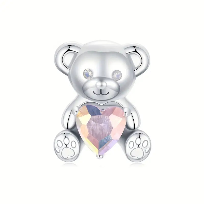 Pink Zircon Bear Charm - 925 sterling silver