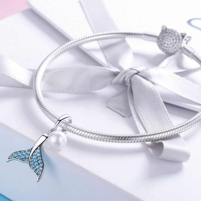 دلاية انسيال فضة عيار 925 علي شكل ذيل حورية البحر اللؤلؤ