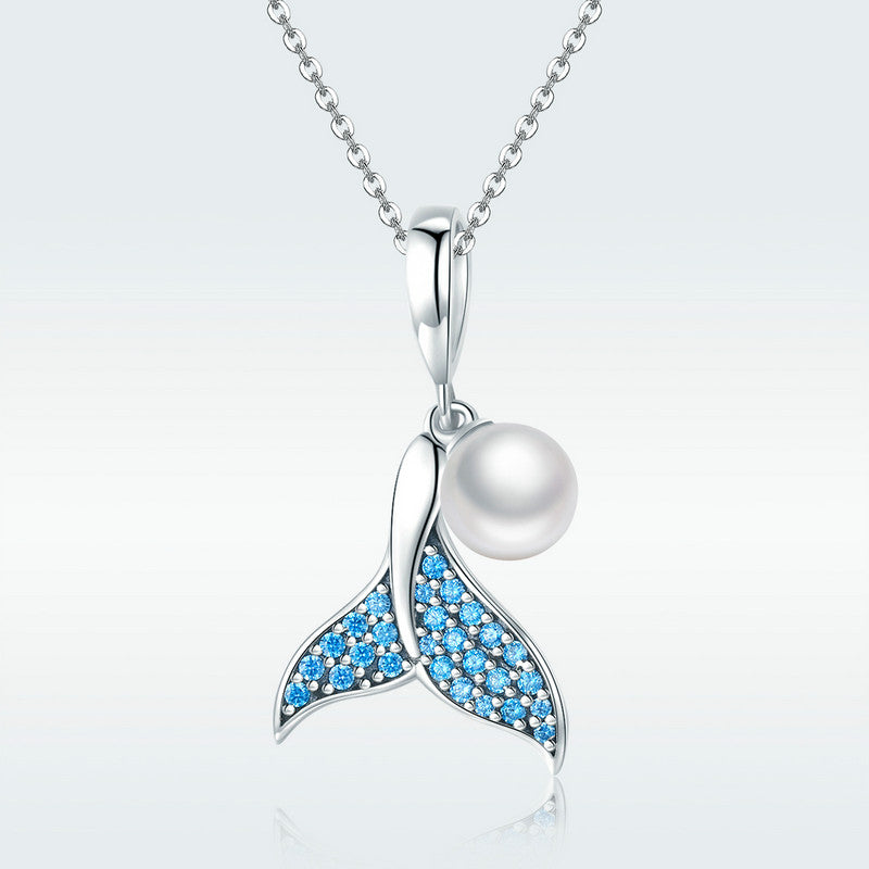 دلاية انسيال فضة عيار 925 علي شكل ذيل حورية البحر اللؤلؤ