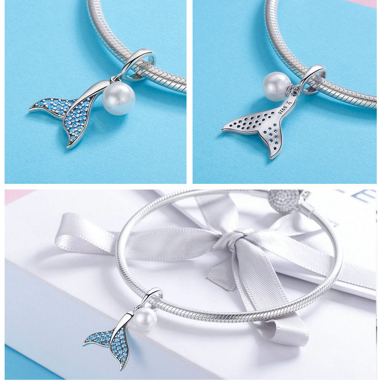 دلاية انسيال فضة عيار 925 علي شكل ذيل حورية البحر اللؤلؤ