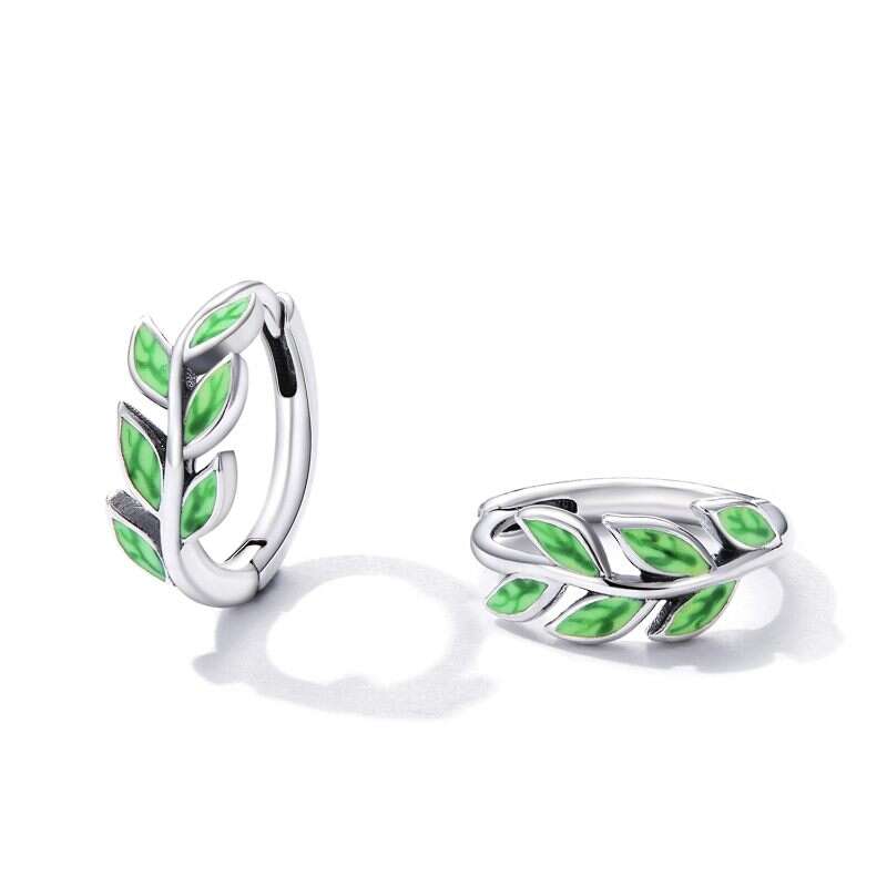 Green Leaf 925 hoop earring