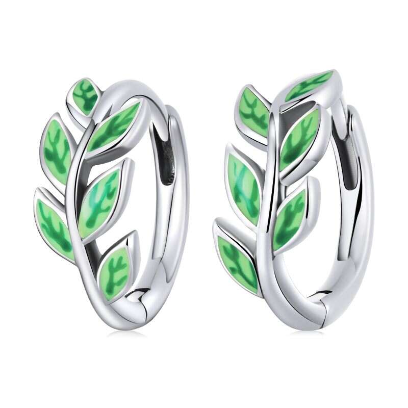 Green Leaf 925 hoop earring