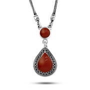 عقد فضة مصري حريمي عيار 925 متوج بحجر عقيق علي شكل لوزة