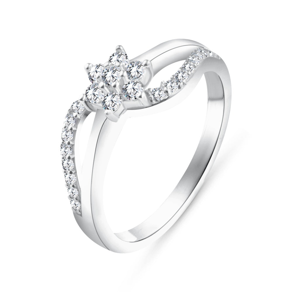 خاتم فضة عيار 925 مرصع بفصوص الزركون على شكل وردة