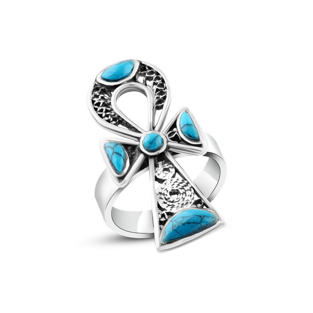 خاتم مفتاح الحياة – فضة عيار 925 بحجر فيروز