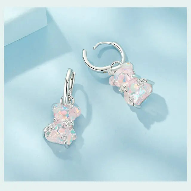 حلق الدب الوردي فضة عيار 925