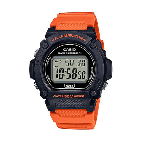 W-219H-4AVDF – ساعة كاسيو رقمية بسوار برتقالي مقاومة للماء