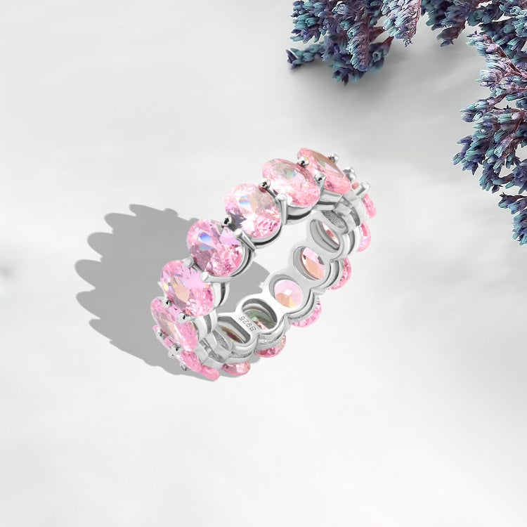 925 Silver Ring Adorned with Shiny Pink Stones