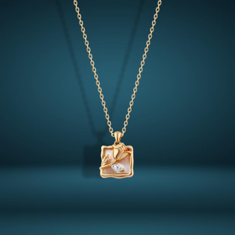 عقد فضة عيار 925 علي شكل ورده في برواز