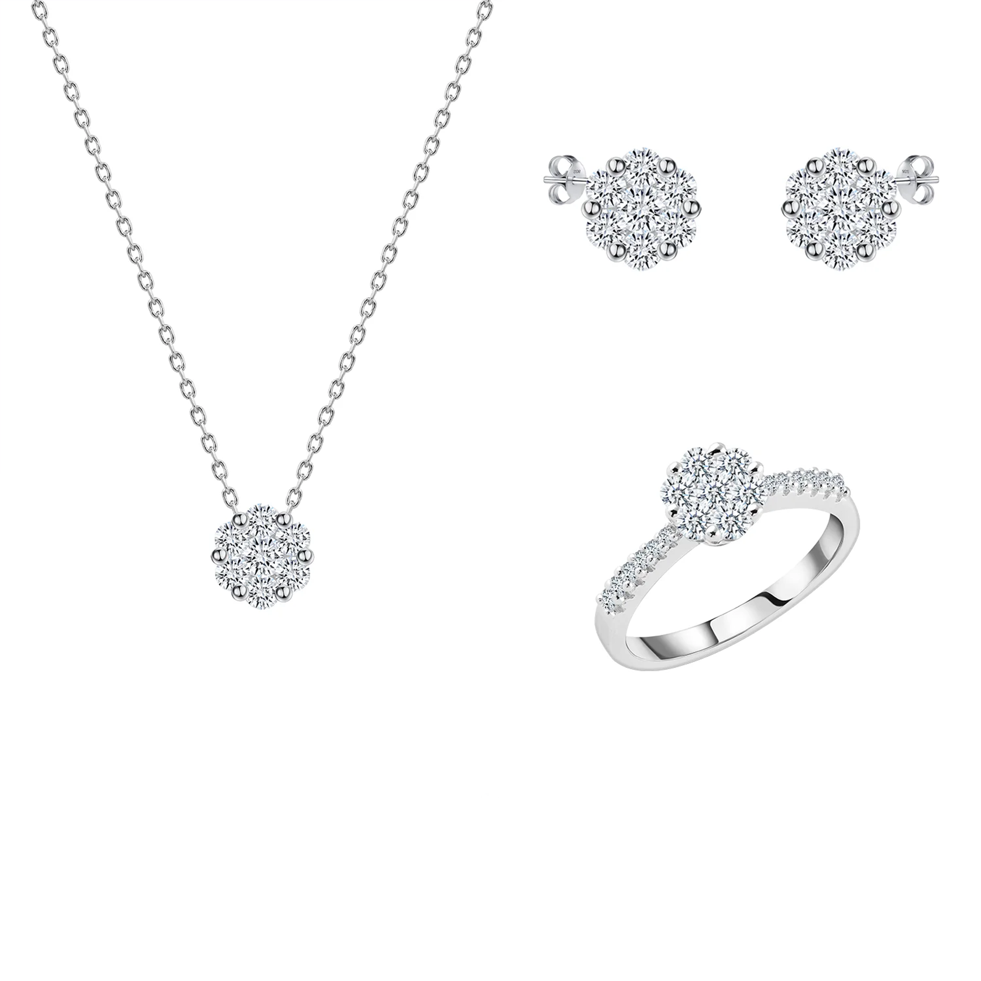 طقم زهور الثلج – فضة إيطالي مرصع بزركون أبيض