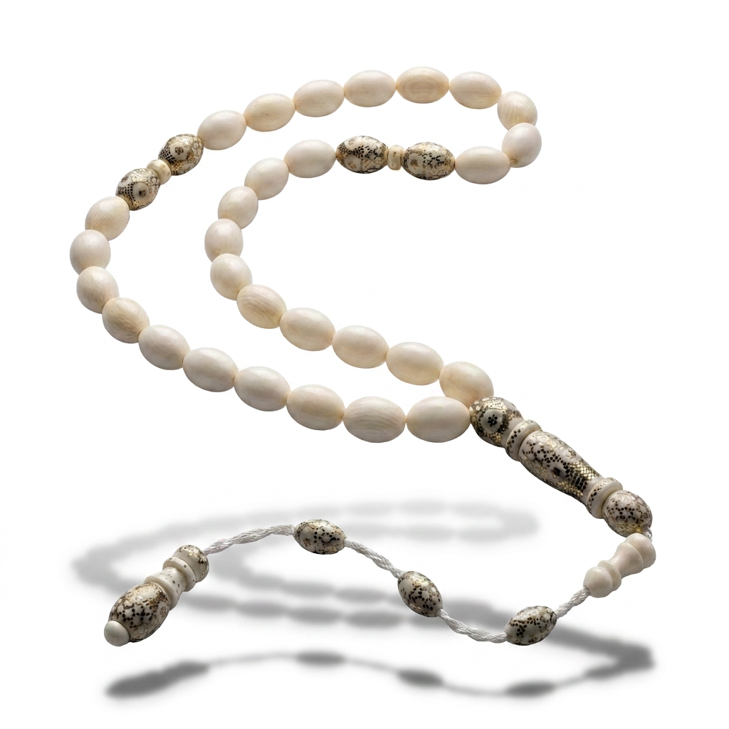 Heritage Lux Natural Ivory (Elephant Tusk) Prayer Beads Inlaid