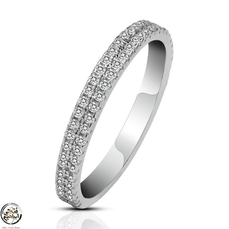 **Slim 925 Silver Ring with White Zircon – Elegant Two-Row Design**