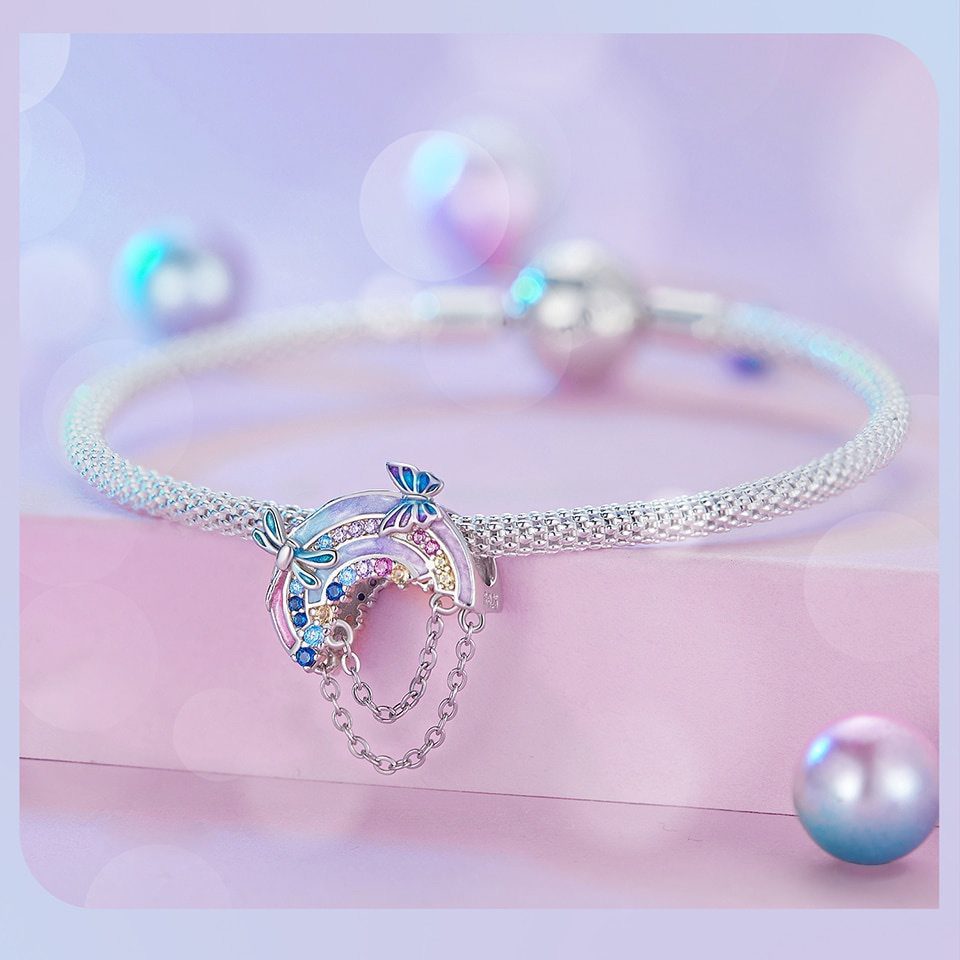 Rainbow and Butterfly 925 Silver Charm