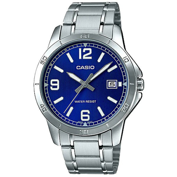 MTP-V004D-2BUDF – Casio Men’s Analog Watch with Stainless Steel Band and Blue Dial with Date Display