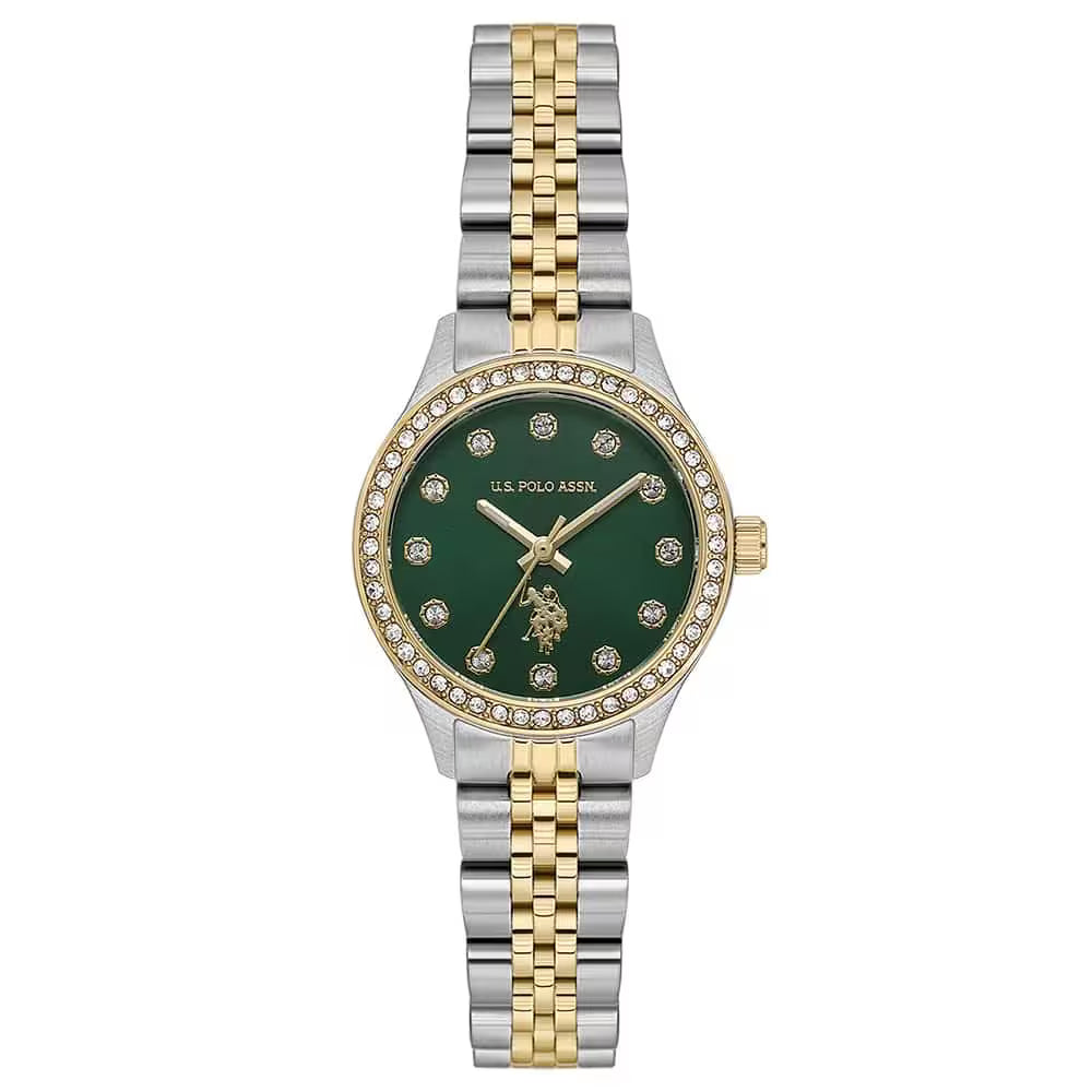 U.S. Polo Assn Women's Analog Watch – Green Dial & Two-Tone Stainless Steel Bracelet