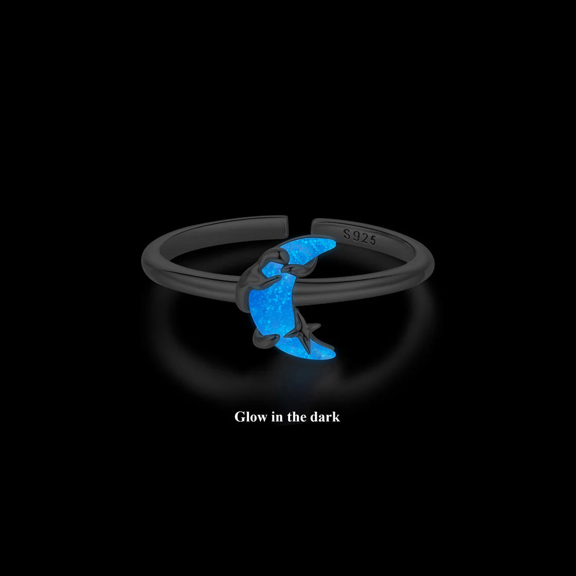 خاتم فضة 925 قمر سماوي مضيء ليلًا