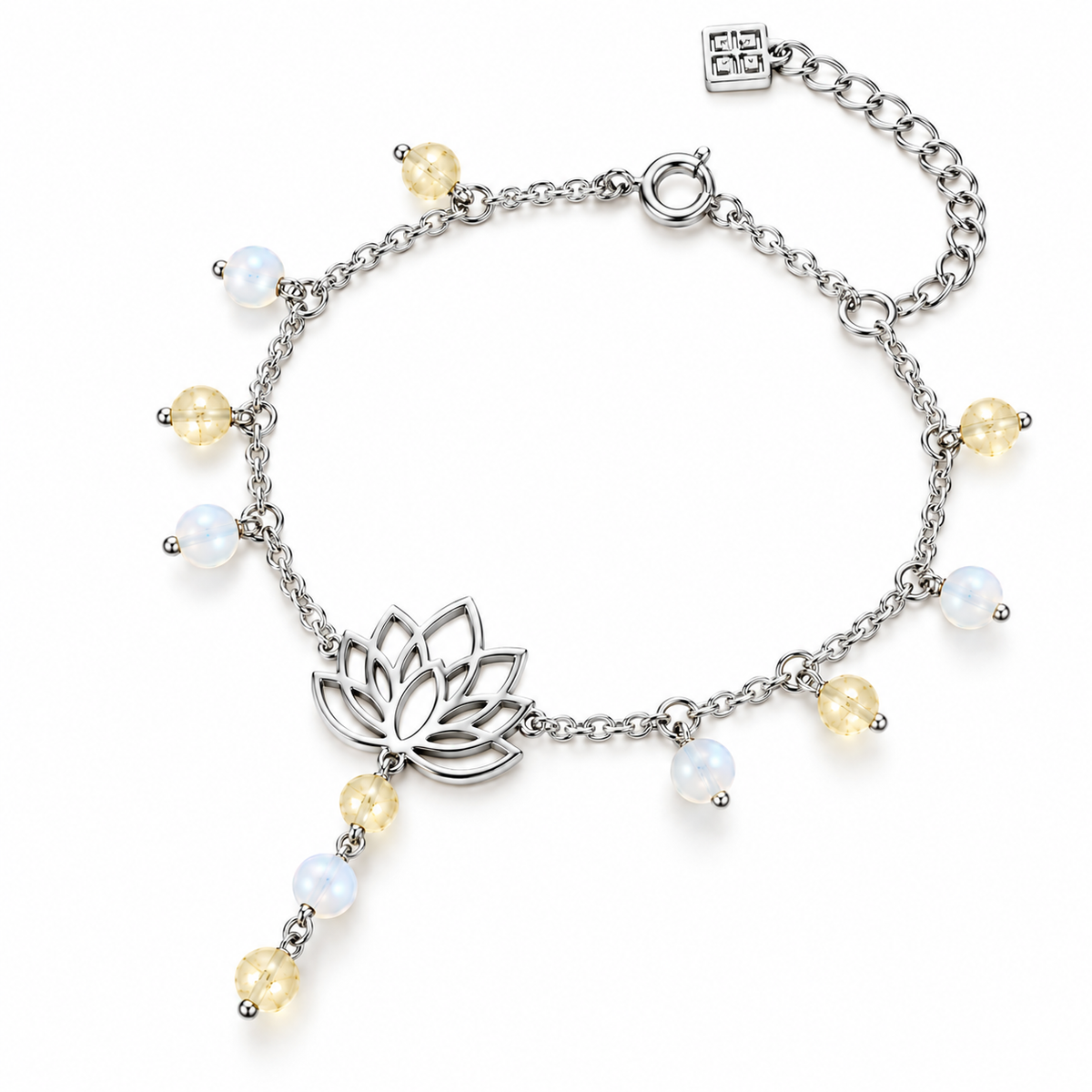 Lotus Anklet with Mother of Pearl and Natural Citrine, 925 Silver