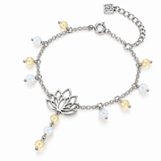Lotus Anklet with Mother of Pearl and Natural Citrine, 925 Silver