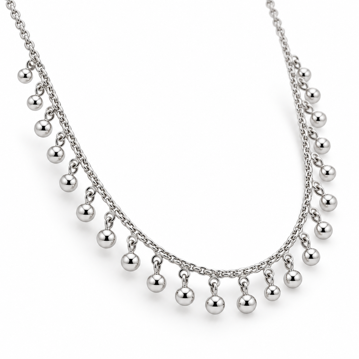 Silver Necklace with Dangling Round Charms 925 Silver