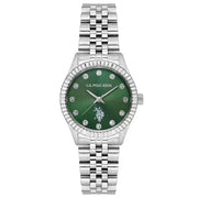 U.S. Polo Assn Women's Analog Watch – Green Dial & Silver Stainless Steel Bracelet