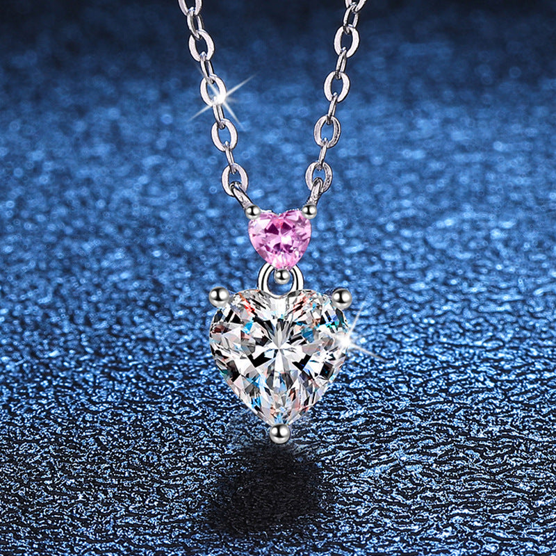 925 Sterling Silver Heart Necklace Crowned with a Moissanite Stone