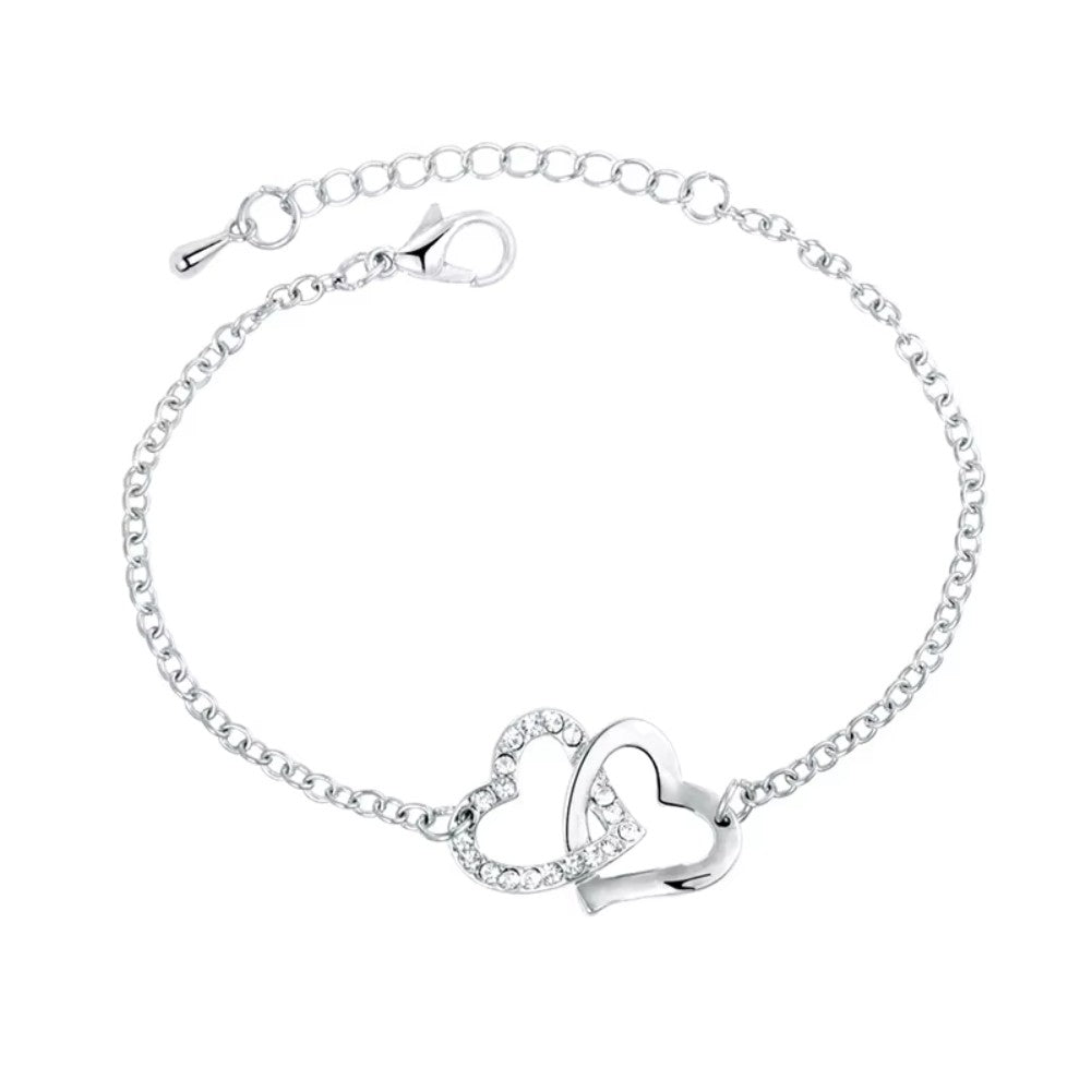 Shiny Zircon Bracelets With An Interlocking Hearts Design 925 Sterling Silver