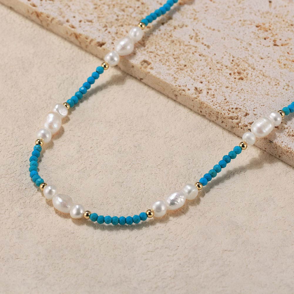 925 Sterling Silver Turquoise and Pearl Necklace