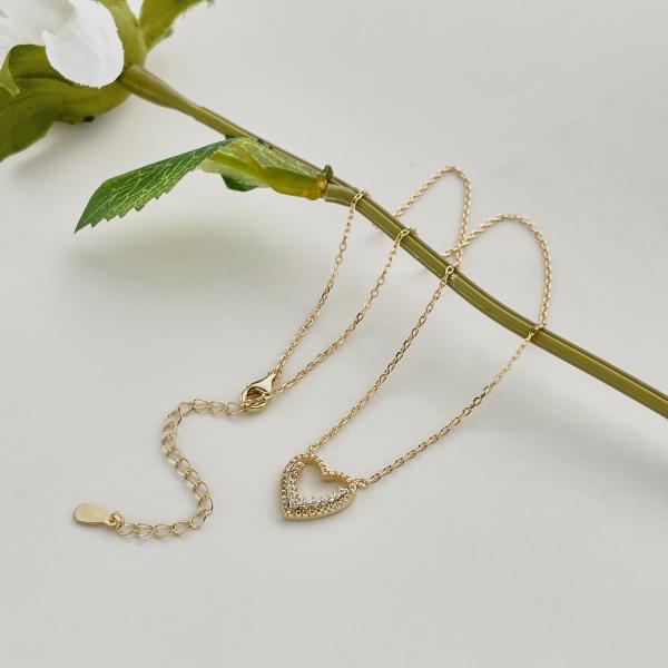 Golden Hollow Shimmering Heart -925 sterling silver Necklace