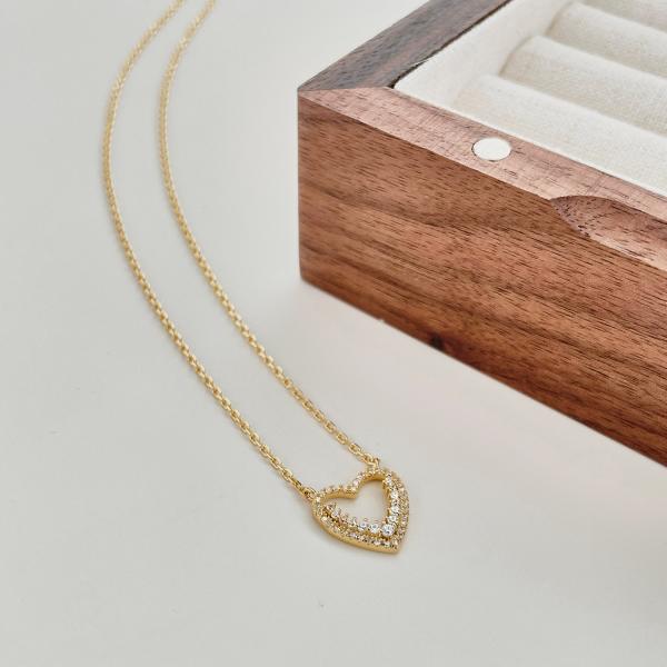 Golden Hollow Shimmering Heart -925 sterling silver Necklace