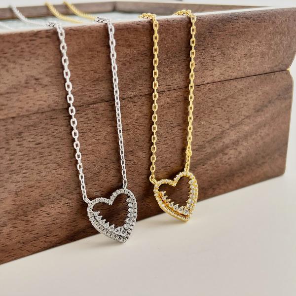 Golden Hollow Shimmering Heart -925 sterling silver Necklace