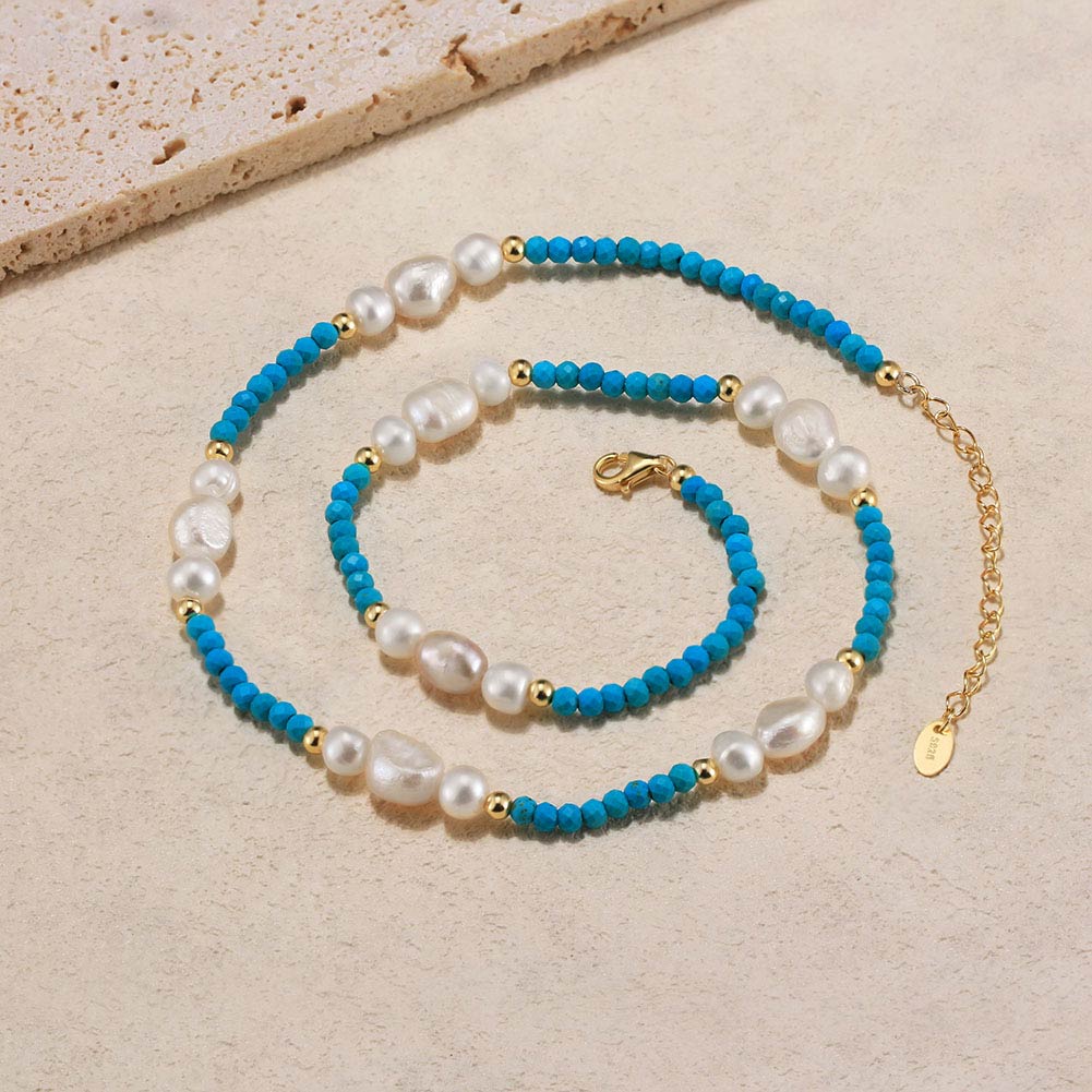 925 Sterling Silver Turquoise and Pearl Necklace