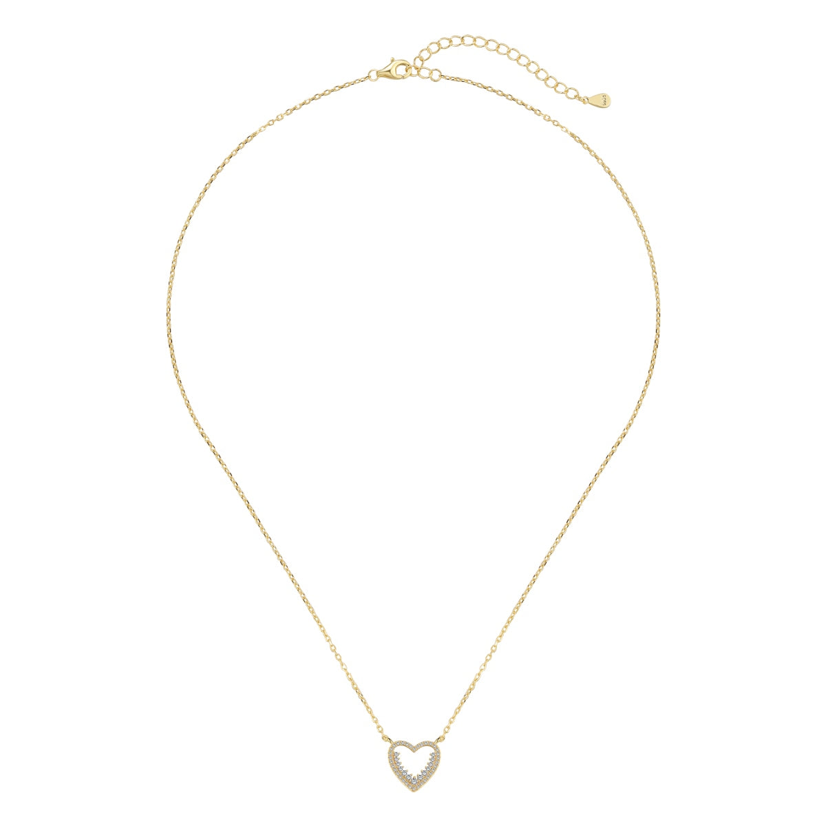 Golden Hollow Shimmering Heart -925 sterling silver Necklace