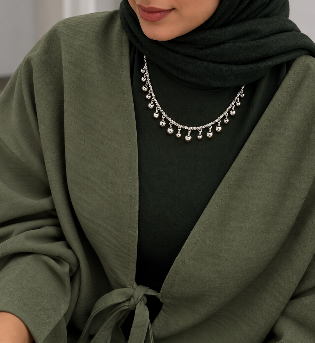 Silver Necklace with Dangling Round Charms 925 Silver