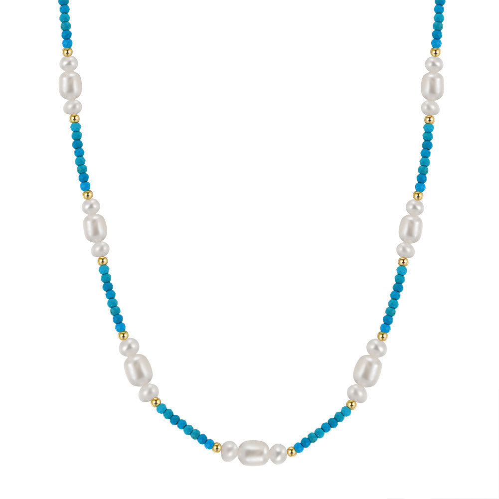 925 Sterling Silver Turquoise and Pearl Necklace
