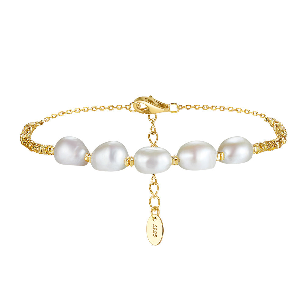 925 sterling silver bracelet, 14K gold plated with natural pearls