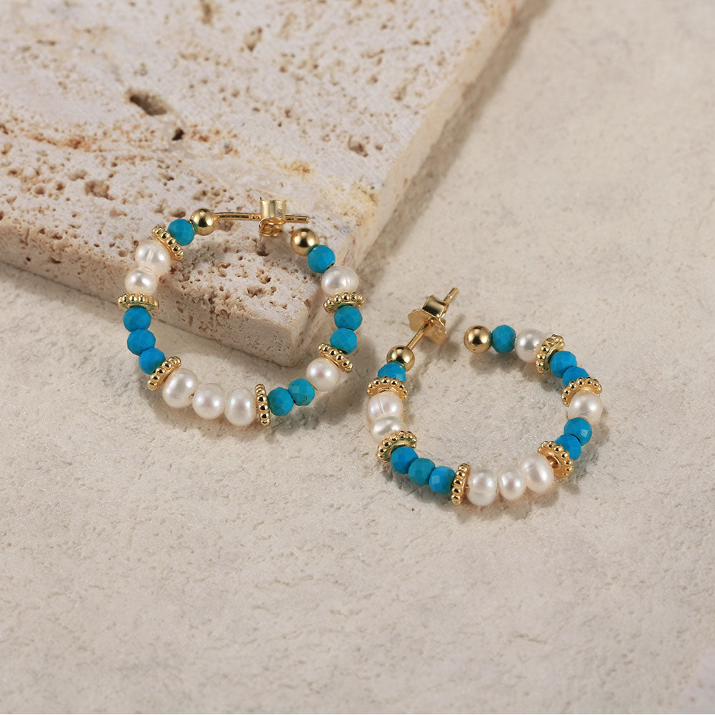 925 Sterling Silver Gold Plated Pearl Earrings