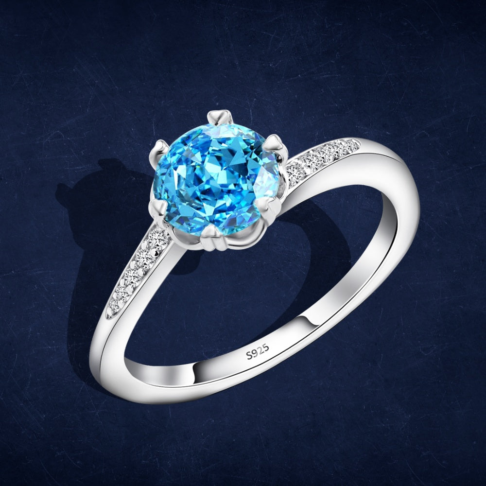Aquamarine Ice Crushed 925 Silver Ring