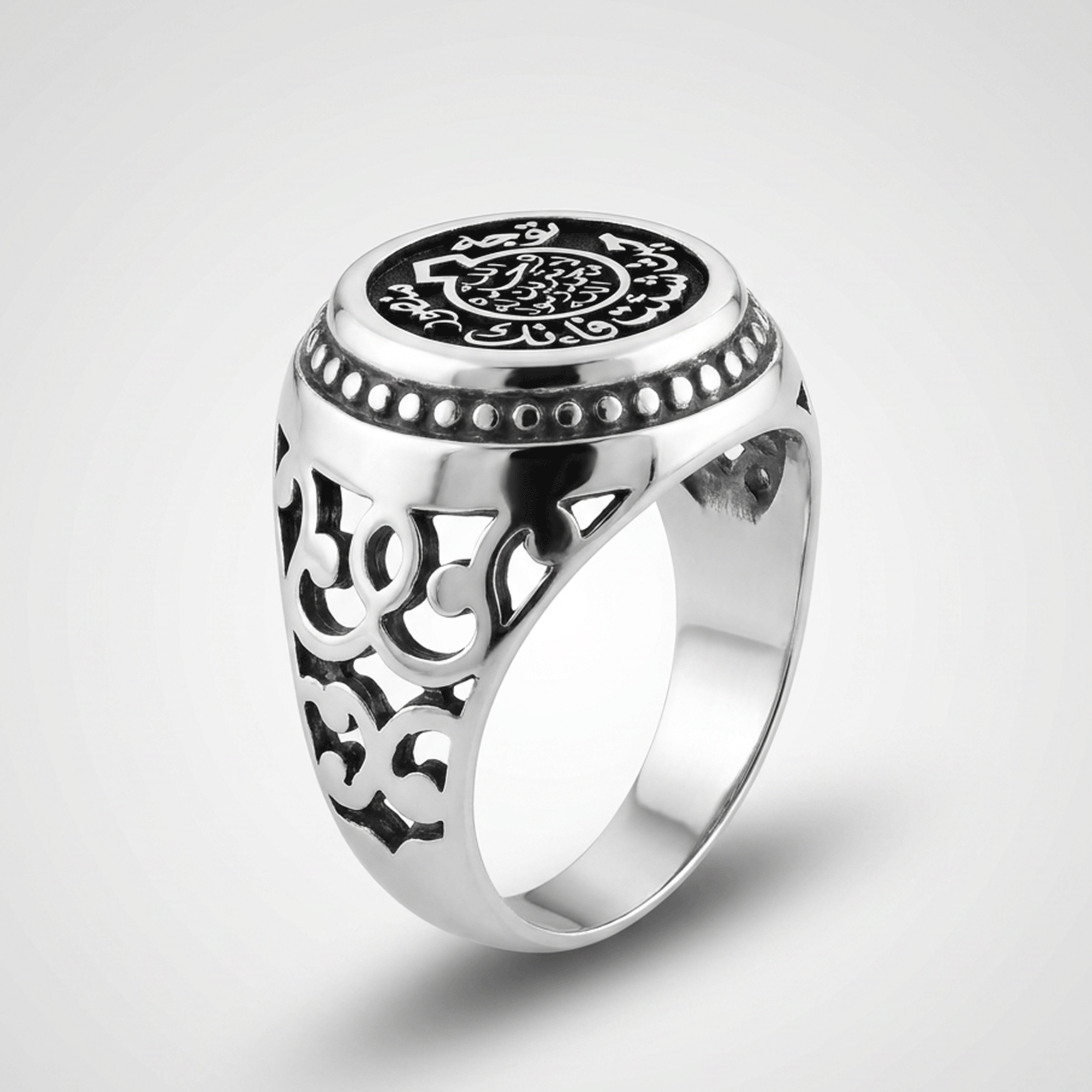 خاتم فضة رجالي عيار 925 بتصميم ختم النبوة (توجه حيث شئت فإنك منصور)